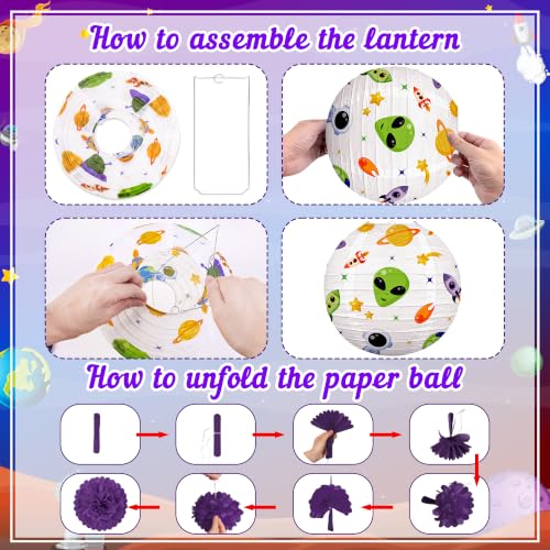 Alien UFO Paper Lanterns Party Decorations - 17 Pcs Space Theme Set