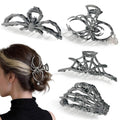 Gothic Hair Claw Clips Set - Spider Web, Skeleton Hand, Spider Pearl - Variation A
