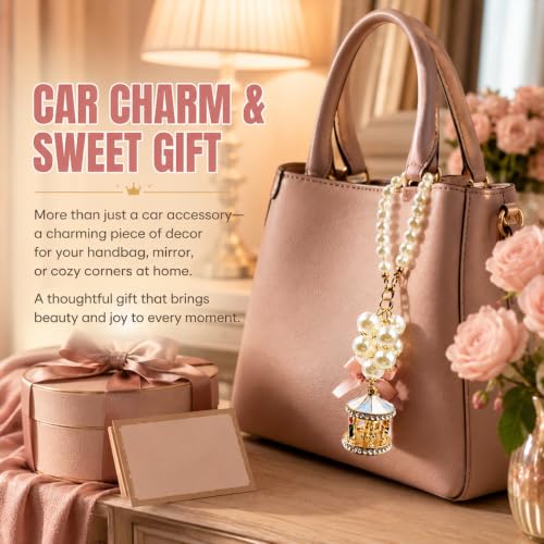 Girnfac BlueWhite Bling Rear View Mirror Hanging Ornament - Car Interior Decor