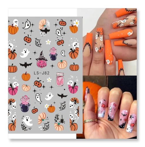 Qdsuh Halloween Nail Stickers - Pink Skull 3D Self-Adhesive Decals for Nail Art & DIY Party Decor