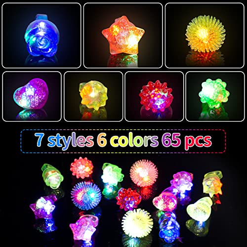 65 Pack Light Up Rings for Kids & Adults - Glow in The Dark Party Favors