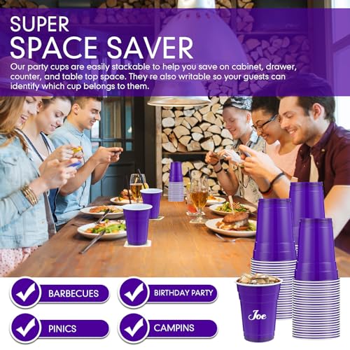 Purple Disposable Plastic Cups 16 oz Bulk Pack for Weddings & Parties - Mimorou