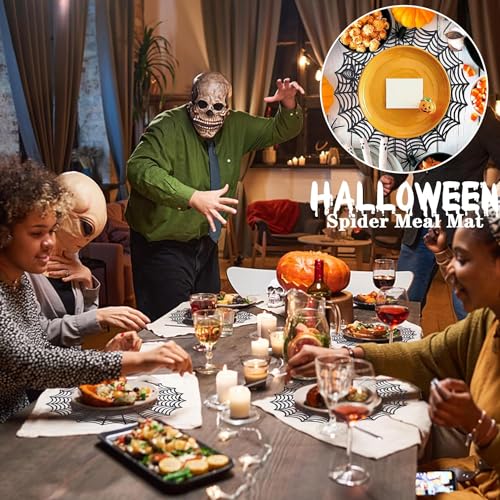 Halloween Spider Web Placemats - Black 8-Pack, 15 Inch Diameter - Variation of Black-8pcs