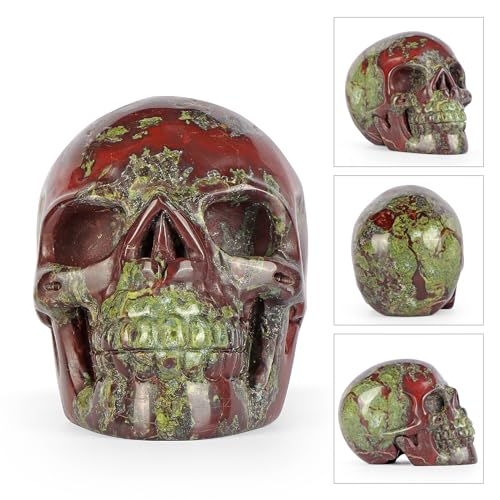 Dragon Blood Stone Crystal Skull Figurine - Carved Healing Skull Decor - Day of The Dead Gift