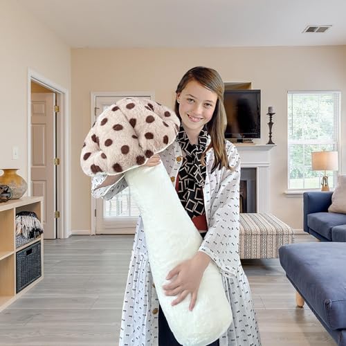 39-Inch Mushroom Plush Pillow - Brown Soft Stuffed Mushroom Shaped Pillow - Home Decor