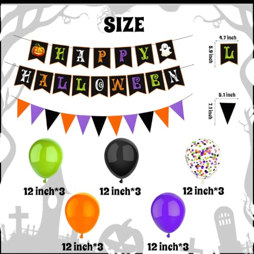Halloween Balloon Decorations Set with Banner and Flags - 22pcs Party Supplies