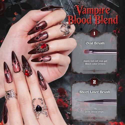Halloween Nail Art Brushes Set - 5 Pcs Gel Polish & Dotting Tools with Brush Holder