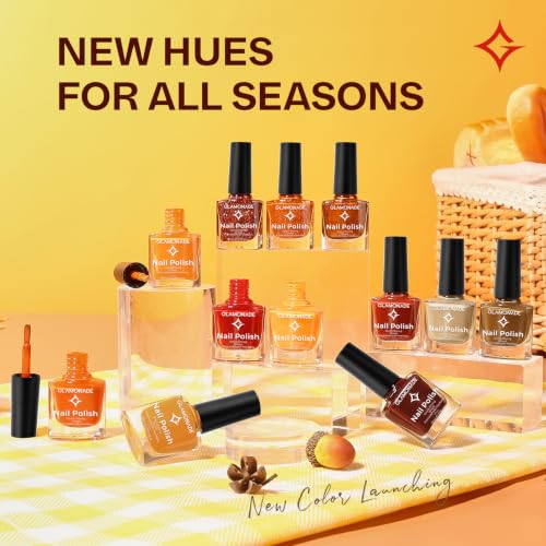 Fall Nail Polish Set - 12 Autumn Colors with Glitter - Pumpkin Orange, Burgundy & Burnt Orange - Fall Pumpkins Variation