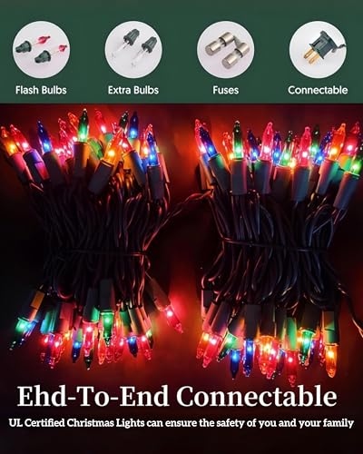Multicolor Christmas Lights 100 Count Connectable Incandescent String 21 Feet UL Certified