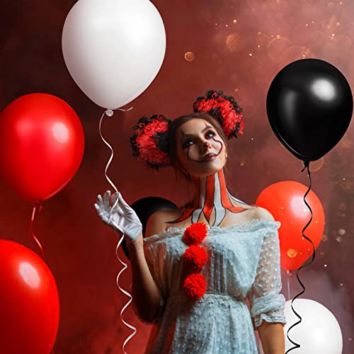 Halloween Women's Clown Costume Accessories Set - Red, Black & White Hair Clips & Balloons