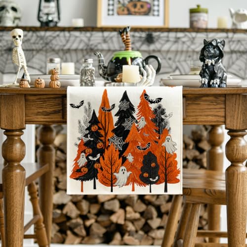 Halloween Table Runner 13x72 Inch Orange Black Spun Polyester Party Decor