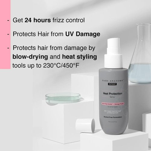 Bare Anatomy Heat Protection Spray Serum - Frizz Control for 24 Hours | Enriched with Vitamin E & Veg Keratin | 5.2 Fl Oz