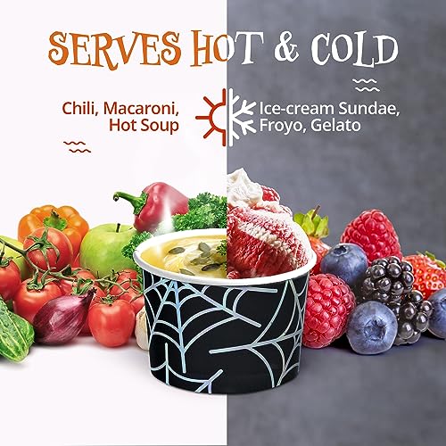 Confettiville Spider Web Paper Ice Cream Cups - 50 Count, 9 Oz Disposable Dessert Bowls for Hot or Cold Food
