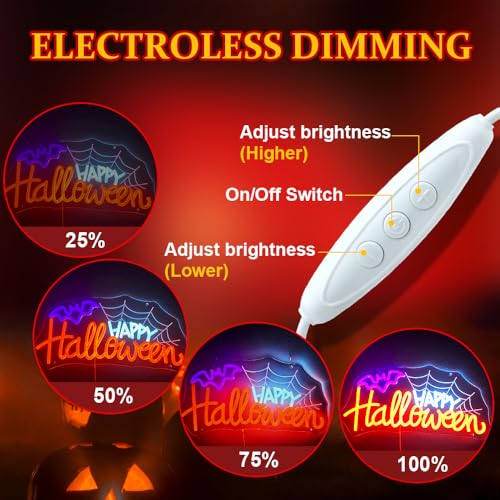Happy Halloween Neon Sign - USB Powered Dimmable Spider Web Light for Wall Decor - Variation of SD-Happy Halloween