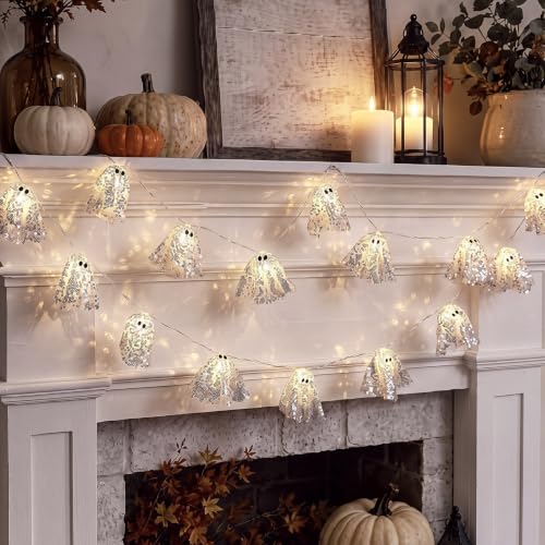 Halloween Glitter Ghost Garland Light Up Spooky Decoration - 5.9ft