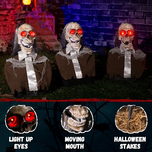 Halloween Animatronics Hanging Zombie Decorations with Light Up Eyes - 3 Pack