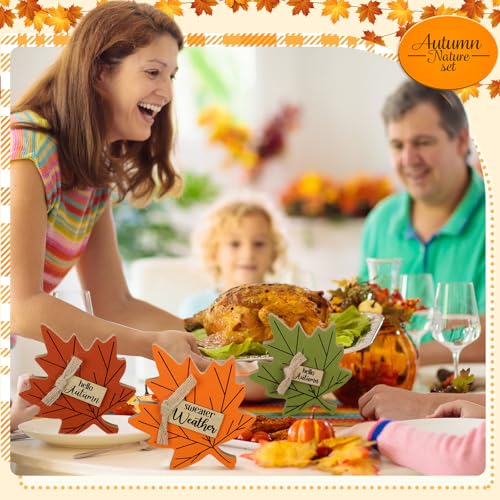 Thanksgiving Wood Decor Maple Leaf Sign Set - Fall Centerpiece & Tiered Tray Decorations