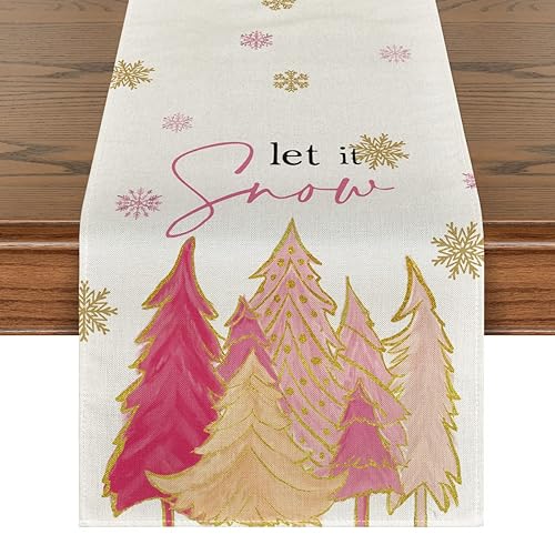 Artoid Mode Xmas Tree Winter Table Runner 13x90 Inch - Pink Holiday Decor