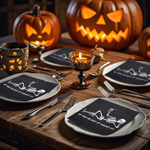 Halloween Skeleton Cocktail Napkins - 50 Pack 3-Ply Disposable Party Tableware