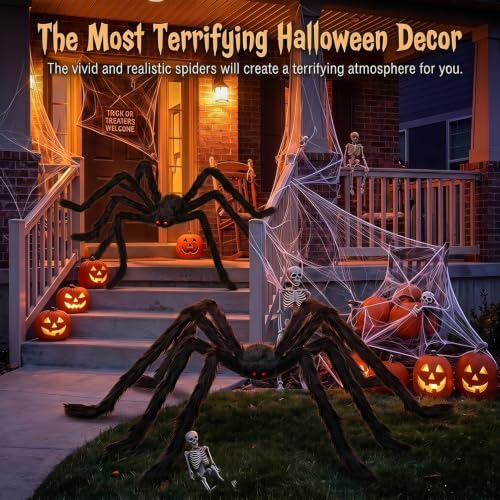 2PCS 78-Inch Black Giant Spider Halloween Decorations - Scary Outdoor & Indoor Props