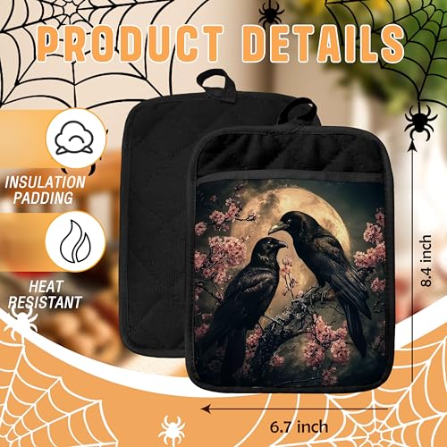 Gothic Raven Pot Holder with Heat-Resistant Pocket - Dark Academia Halloween Kitchen Accessory