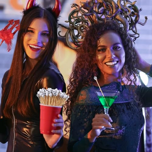 Skull Bamboo Cocktail Picks 300-Pack for Halloween & Party Drinks