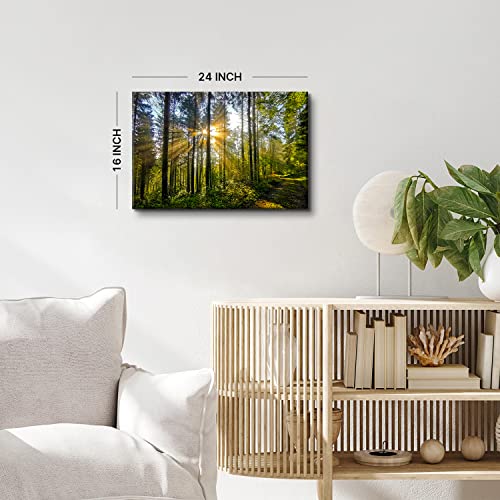 Green Forest Sunrise Wall Art Canvas - 24x16 Inch Tropical Landscape for Living Room & Bedroom