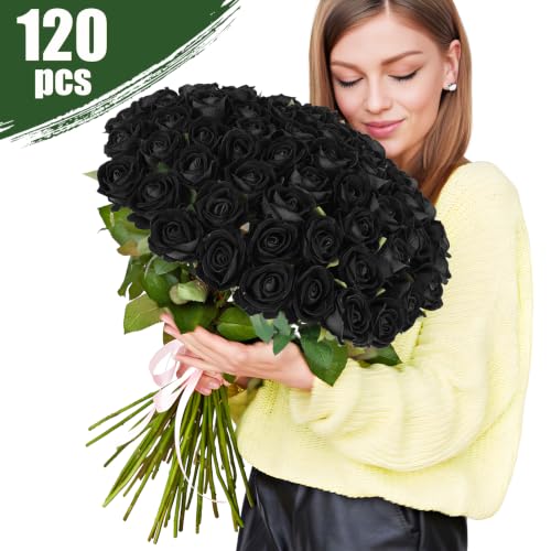 Black Artificial Roses Bulk 60 Long-Stem Silk Flowers for Decoration