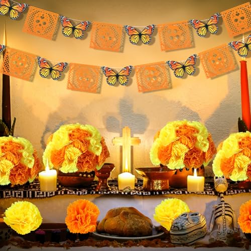 Day of the Dead Decor Set with Marigold Garlands Banners & Flowers – Festive Celebration Accessories