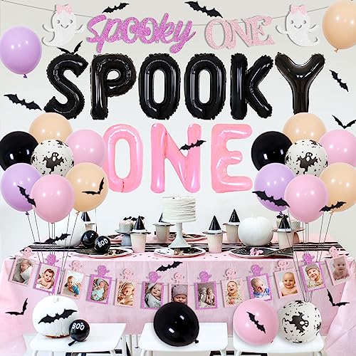 Halloween First Birthday Decorations for Girls - Spooky Banner, Cake Topper & Wall Stickers