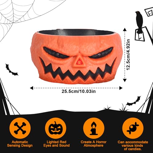 Halloween Pumpkin Candy Bowl with Skeleton Hand Motion-Activated Jump Scare