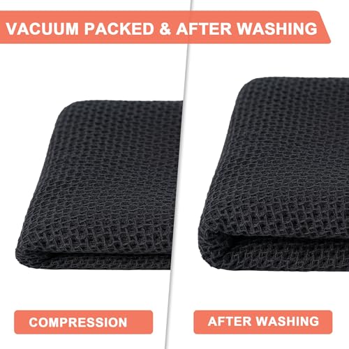 Kitchen Dish Towels 4-Pack Black Cotton Waffle Weave 13x28 Inches - Upgraded Absorbent & Durable