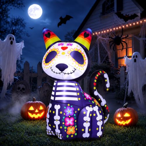 Halloween Inflatable Black Cat Decoration with LED Lights - 4.4ft Outdoor Yard Decor