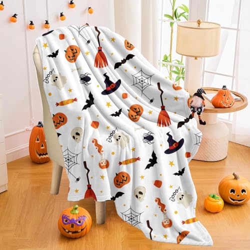 Halloween Pumpkin Bat Spider Throw Blanket Soft Warm Plush Bed Couch Decor