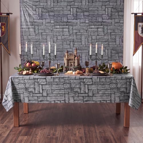 Stone Wall Tablecloth Roll 100ft x 54in Plastic with Cutter Box - Gray Texture