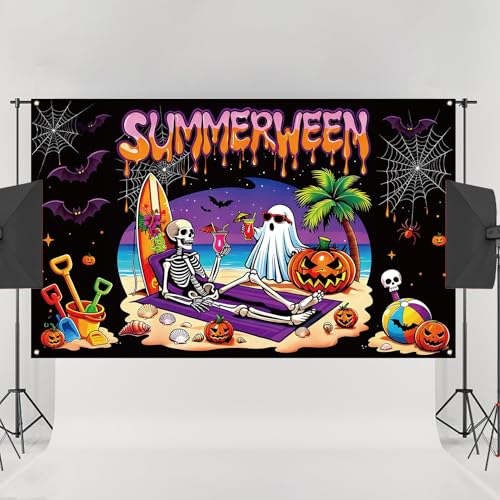 Summerween Photo Booth Backdrop Tropical Gothic Halloween Wall Decor 3.6x5.9ft