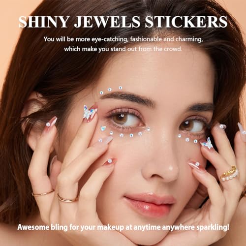 Self-Adhesive Face Gems Stickers Set A - 4 Sheets for Makeup & DIY Decor