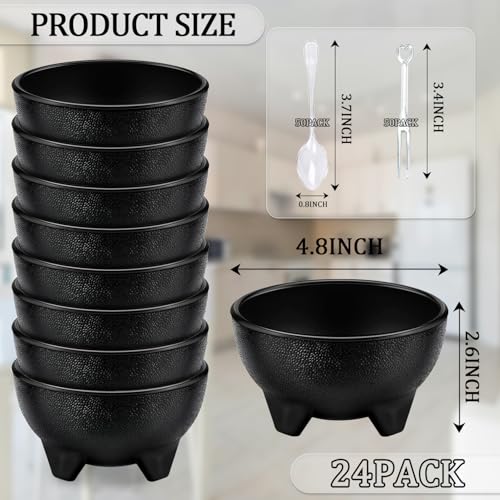 24 Pack 13.5 oz Plastic Salsa Bowls for Party, Guacamole & Dips, Black
