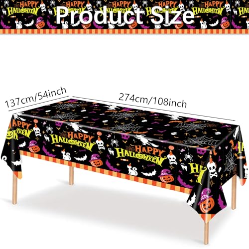 Halloween Tablecloths 3 Pack Waterproof Disposable Rectangle Cover - Black Ghosts & Bats Design, 54x108 Inches - Halloween