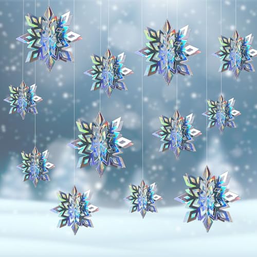 12Pcs Iridescent Snowflake Ornaments for Christmas Tree Winter Decorations