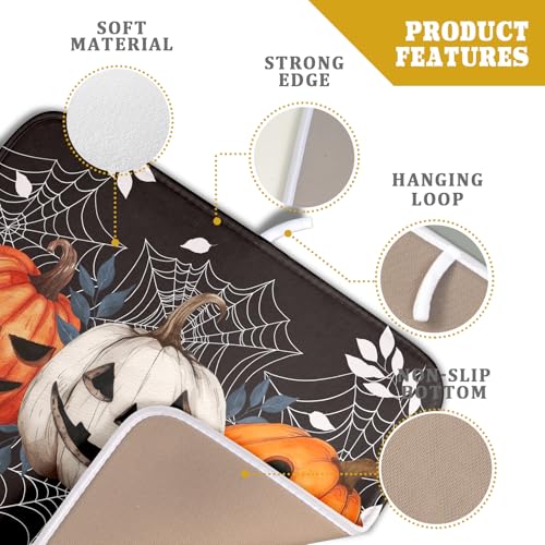 Halloween Spooky Pumpkin Dish Drying Mat - 16x18 Inch Reversible Microfiber Kitchen Countertop Protector
