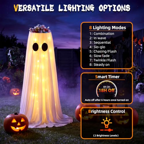 White 39 Inch Lighted LED Halloween Ghost Candy Bowl Stand with Remote & Timer