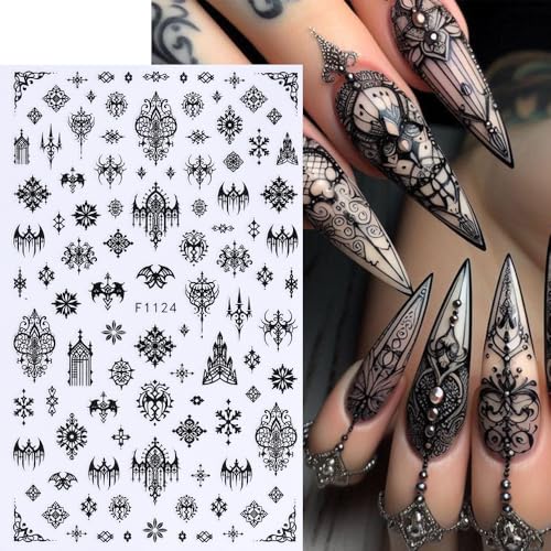 Halloween Black Gothic Nail Stickers - 7 Sheets Self-Adhesive Nail Decals