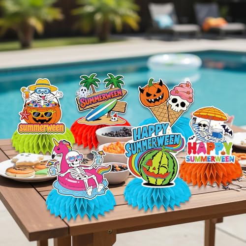 Summerween Party Honeycomb Centerpieces - 9 Pack Halloween Beach Decor