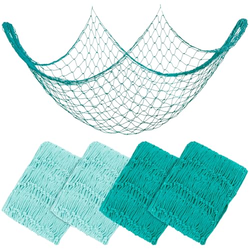 Blue 4PCS Fish Net Decorations Cotton Nautical Wall Hangings for Ocean Theme Party