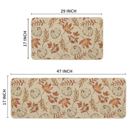 Pumpkin Fall Kitchen Mats Set of 2 - 17x29 & 17x47 Inches, Beige