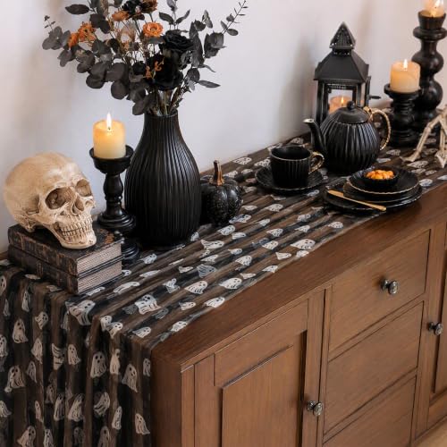 Halloween Ghost Table Runner 29x120 Inches Black Tulle Decor - Variation of Ghost / 29x120-1 pc