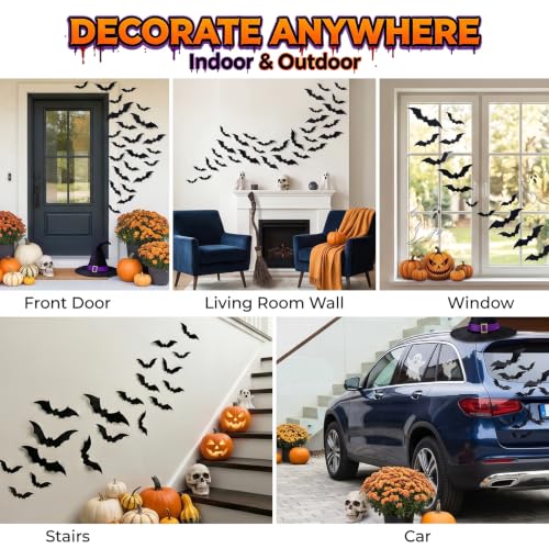 Halloween Bat Wall Decor Stickers - 81pcs Black 3D Spooky Indoor Decorations