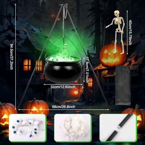 Green Halloween Witch Cauldron Decoration Set with Tripod & Lights - Outdoor