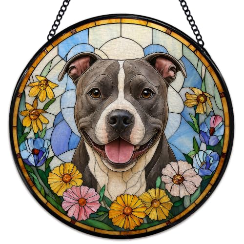 Staffordshire Bull Terrier Stained Glass Window Hanging - Color25 - 7.9 Inch